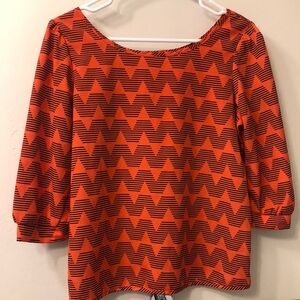 Orange and Brown Boxy 3/4 Sleeve Blouse